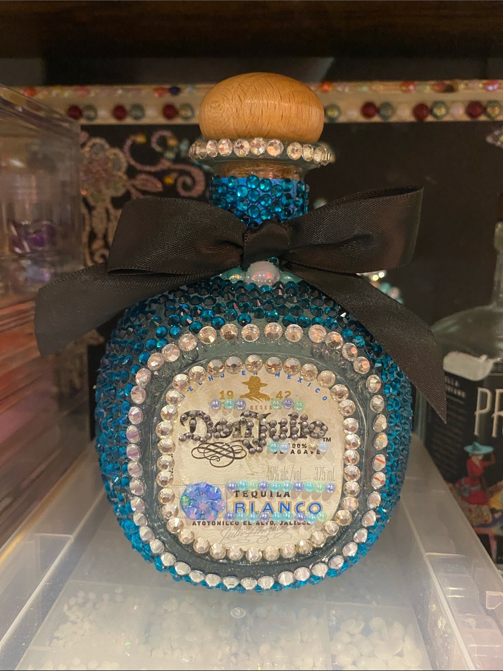 Tequila Blanco Decorative Blue Rhinestone Bottle